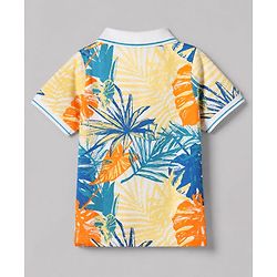 Pine Kids 100% Cotton Knit Polo T-shirt with Half Sleeves and Tropical Print in White