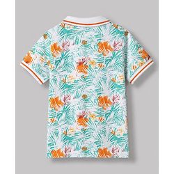 Pine Kids 100% Cotton Knit Polo T-shirt with Half Sleeves and Tropical Print in White