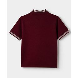 Pine Kids Cotton Mix Knit Half Sleeves T-Shirt with Logo Embroidery in Wine