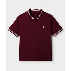 Pine Kids Cotton Mix Knit Half Sleeves T-Shirt with Logo Embroidery in Wine