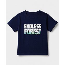 Pine Kids 100% Cotton Single Jersery Knit 180 GSM Half Sleeves T-Shirt & Short Night Suit With Endless Forest Text Print & Bio Wash - Blue