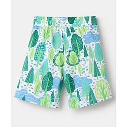 Pine Kids 100% Cotton Single Jersery Knit 180 GSM Half Sleeves T-Shirt & Short Night Suit With Endless Forest Text Print & Bio Wash - Blue