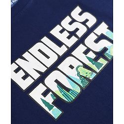 Pine Kids 100% Cotton Single Jersery Knit 180 GSM Half Sleeves T-Shirt & Short Night Suit With Endless Forest Text Print & Bio Wash - Blue