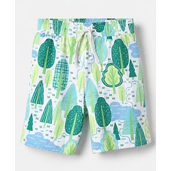 Pine Kids 100% Cotton Single Jersery Knit 180 GSM Half Sleeves T-Shirt & Short Night Suit With Endless Forest Text Print & Bio Wash - Blue