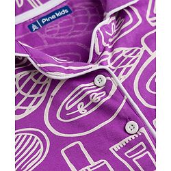 Pine Kids 100% Cotton Knit Half Sleeves Co-Ords Shirt & Pajama Night Suit With Fashion Kit Print - Purple