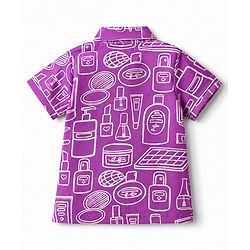 Pine Kids 100% Cotton Knit Half Sleeves Co-Ords Shirt & Pajama Night Suit With Fashion Kit Print - Purple