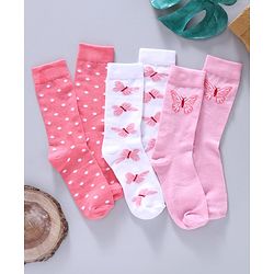 Pine Kids Mid Calf Length Anti-bacterial Socks Polka Dot Design Pack of 3 - Pink