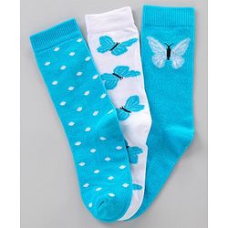 Pine Kids Mid Calf Length Anti-bacterial Socks Polka Dot Design Pack of 3 - Blue