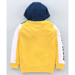 Pine Kids Full Sleeves Biowashed Hooded Sweat Jacket Numeric 20 Patch - Yellow Navy Blue