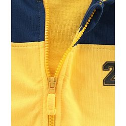 Pine Kids Full Sleeves Biowashed Hooded Sweat Jacket Numeric 20 Patch - Yellow Navy Blue