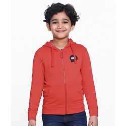 Pine Kids Full Sleeves Biowashed Hooded Sweat Jacket - Red