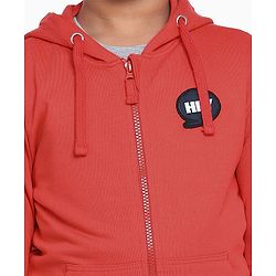 Pine Kids Full Sleeves Biowashed Hooded Sweat Jacket - Red