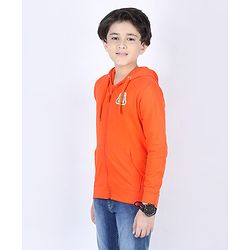 Pine Kids Full Sleeves Biowashed Hooded Sweat Jacket - Orange
