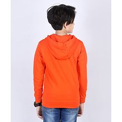 Pine Kids Full Sleeves Biowashed Hooded Sweat Jacket - Orange