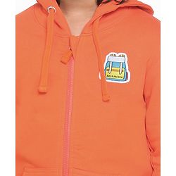 Pine Kids Full Sleeves Biowashed Hooded Sweat Jacket - Orange