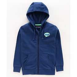 Pine Kids Full Sleeves Biowashed Hooded Sweatjacket - Navy Blue