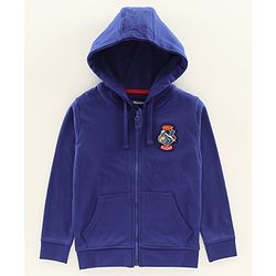 Pine Kids Full Sleeves Hooded Biowashed Sweat Jacket - Blue