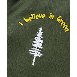 Pine Kids Full Sleeves Biowashed Hooded Sweat Jacket Green Print - Olive Green