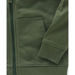 Pine Kids Full Sleeves Biowashed Hooded Sweat Jacket Green Print - Olive Green