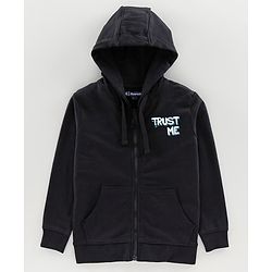 Pine Kids Full Sleeves Biowashed Hooded Sweatjacket - Black