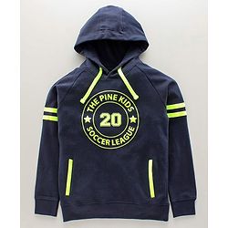 Pine Kids Full Sleeves Hooded Sweatshirt Text Print - Navy Blue