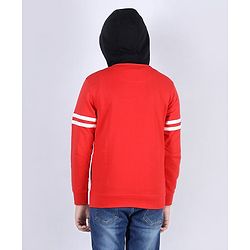 Pine Kids Full Sleeves Biowashed Hooded Sweatshirt Tiger Print - Red