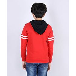 Pine Kids Full Sleeves Biowashed Hooded Sweatshirt Tiger Print - Red