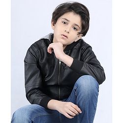 Pine Kids Full Sleeves Hooded Jacket Explore Patch - Black