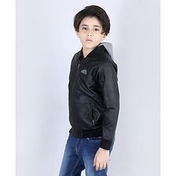 Pine Kids Full Sleeves Hooded Jacket Explore Patch - Black