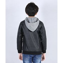 Pine Kids Full Sleeves Hooded Jacket Explore Patch - Black