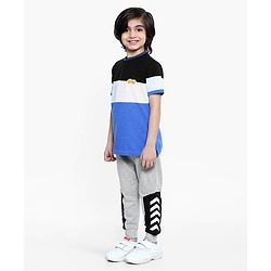 Pine Kids Half Sleeves Biowashed Tee Hey Patch - Blue Light Grey