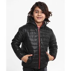 Pine Kids Full Sleeves Reversible Hooded Jacket - Red Black