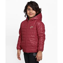 Pine Kids Full Sleeves Reversible Hooded Jacket - Red Black