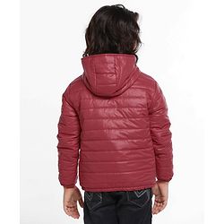 Pine Kids Full Sleeves Reversible Hooded Jacket - Red Black