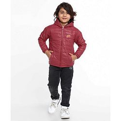 Pine Kids Full Sleeves Reversible Hooded Jacket - Red Black