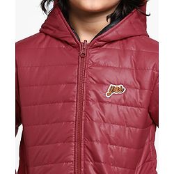 Pine Kids Full Sleeves Reversible Hooded Jacket - Red Black