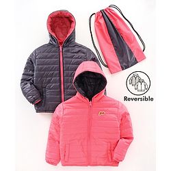 Pine Kids Full Sleeves Reversible Hooded Jacket - Peach Navy
