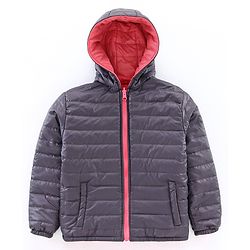 Pine Kids Full Sleeves Reversible Hooded Jacket - Peach Navy