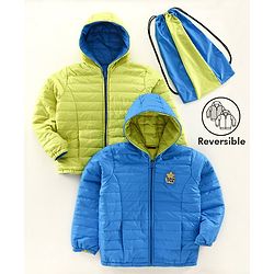 Pine Kids Full Sleeves Reversible Hooded Jacket - Green Blue