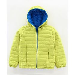Pine Kids Full Sleeves Reversible Hooded Jacket - Green Blue