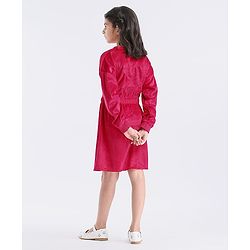 Pine Kids Full Sleeves Frock Studded Believe Detailing - Red