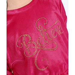 Pine Kids Full Sleeves Frock Studded Believe Detailing - Red