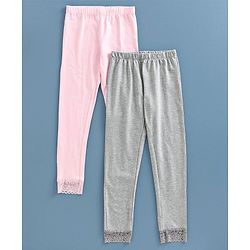 Pine Kids Full Length Organic Cotton Biowashed Leggings Pack of 2 - Grey Pink