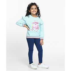 Pine Kids Full Sleeves Biowash Sweatshirt Text Print - Angel Blue