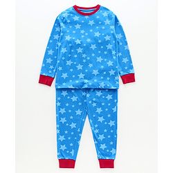 Pine Kids Biowashed Full Sleeves Night Suit Stars Print  - Blue