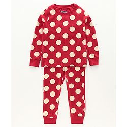 Pine Kids Full Sleeves Biowashed Night Suit Polka Dot Print - Red