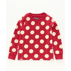 Pine Kids Full Sleeves Biowashed Night Suit Polka Dot Print - Red