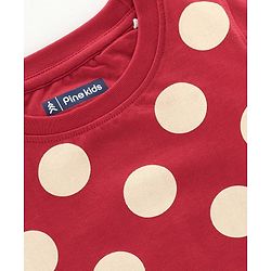 Pine Kids Full Sleeves Biowashed Night Suit Polka Dot Print - Red