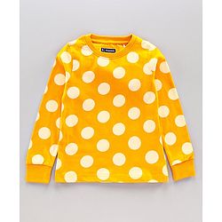 Pine Kids Full Sleeves Biowashed Polka Dot Night Suit - Golden