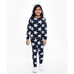 Pine Kids Full Sleeves Night Suit Star Print - Navy Blue
